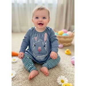 NEW pink chicken Infant 3-6 Months Blue Bunny Knit 2-piece Outfit